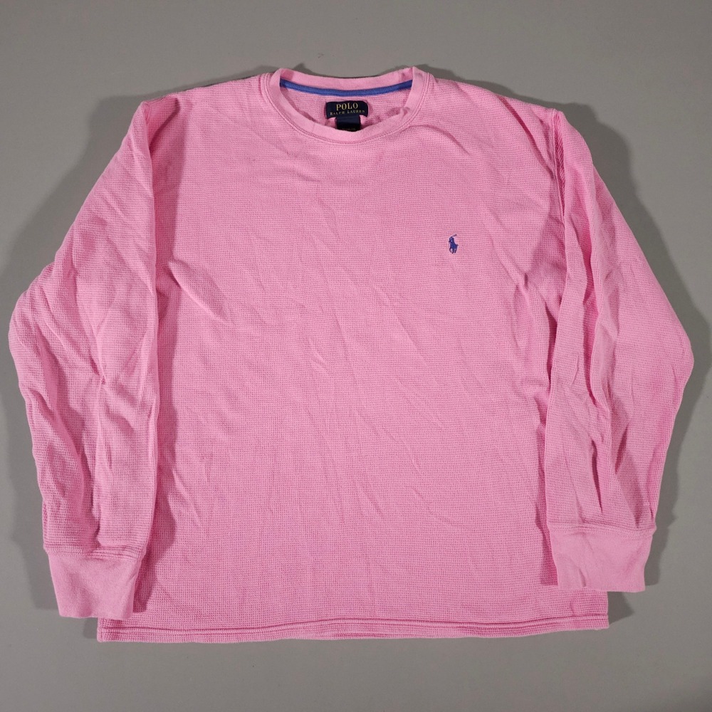 Polo Ralph Lauren Waffle Knit Thermal Mens XL Pink Long Sleeve Pony Logo Shirt